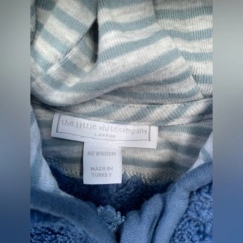The Little White Company Size Newborn Blue Sherpa Fleece Bunting Snowsuit